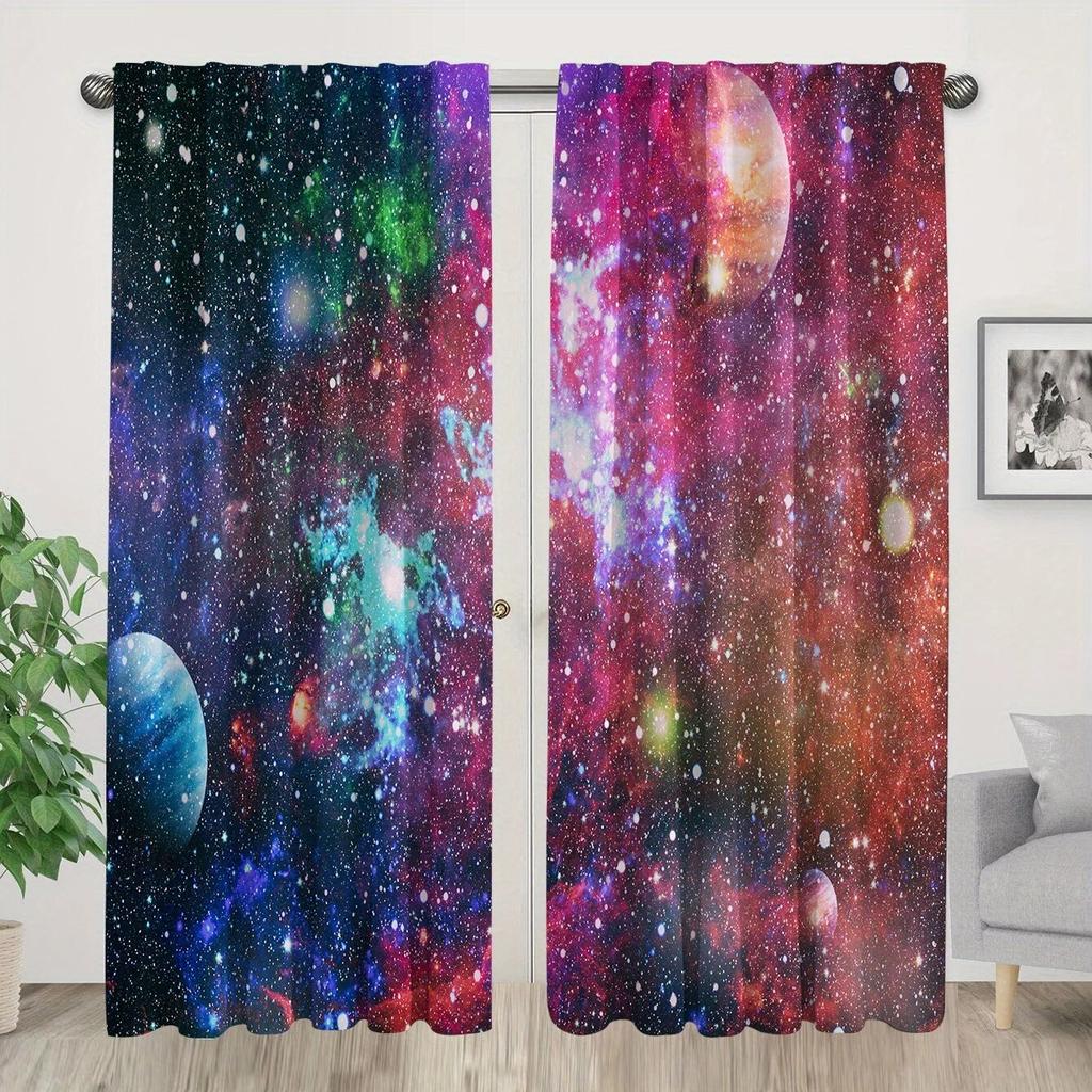 Cosmic Galaxy Printing Star Curtain Living Room Bedroom Curtain Home Decoration Curtain Adult Children's 2 Panels Rod Pocket