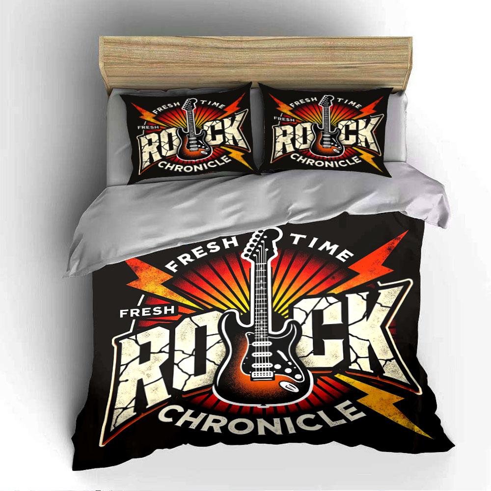 Fresh Rock Time Guitar Design Bedding Duvet Cover Set Duvet Cover Pillowcases (1*Duvet Cover 2*Pillowcases, without duvet insert)