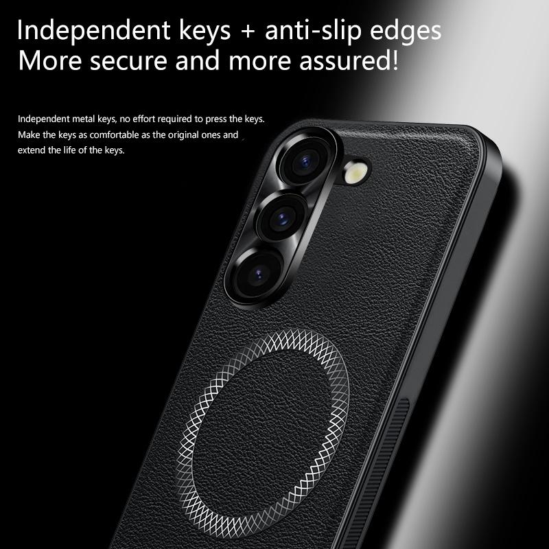 Для Samsung Galaxy S23 Ultra Plus FE Чехол Магнитный Элегантный Кожа Износостойкий Объектив Полностью Закрытый Нескользящий Захват Защита Края