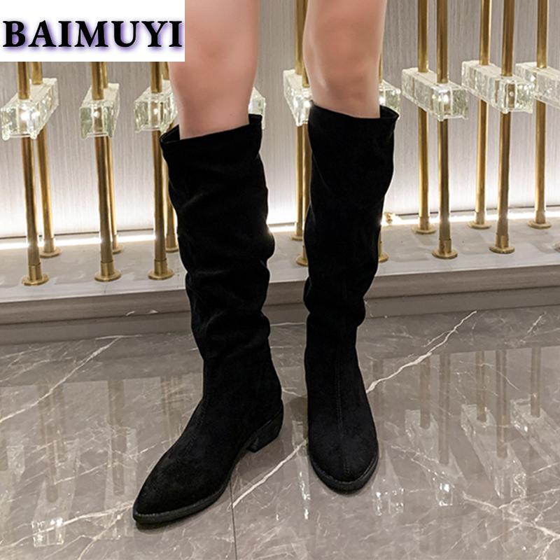 Сексуальные женские туфли с острым носком и леопардовым принтом, высокие сапоги до колена на среднем каблуке, модные тенденции 2025 года, элегантные массивные ботинки челси, туфли-лодочки Mujer Botas