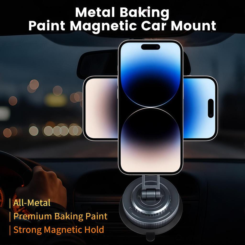 Magnetic Car Phone Holder with Strong Suction and 360° Adjustable Arm for Dashboard & Windshield