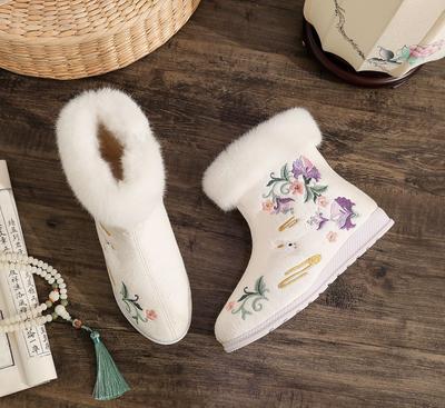 Женские зимние ботинки на подкладке из искусственного меха, уличные нескользящие ботильоны с вышивкой и молнией, повседневные короткие ботильоны с плюшевой подкладкой для женщин