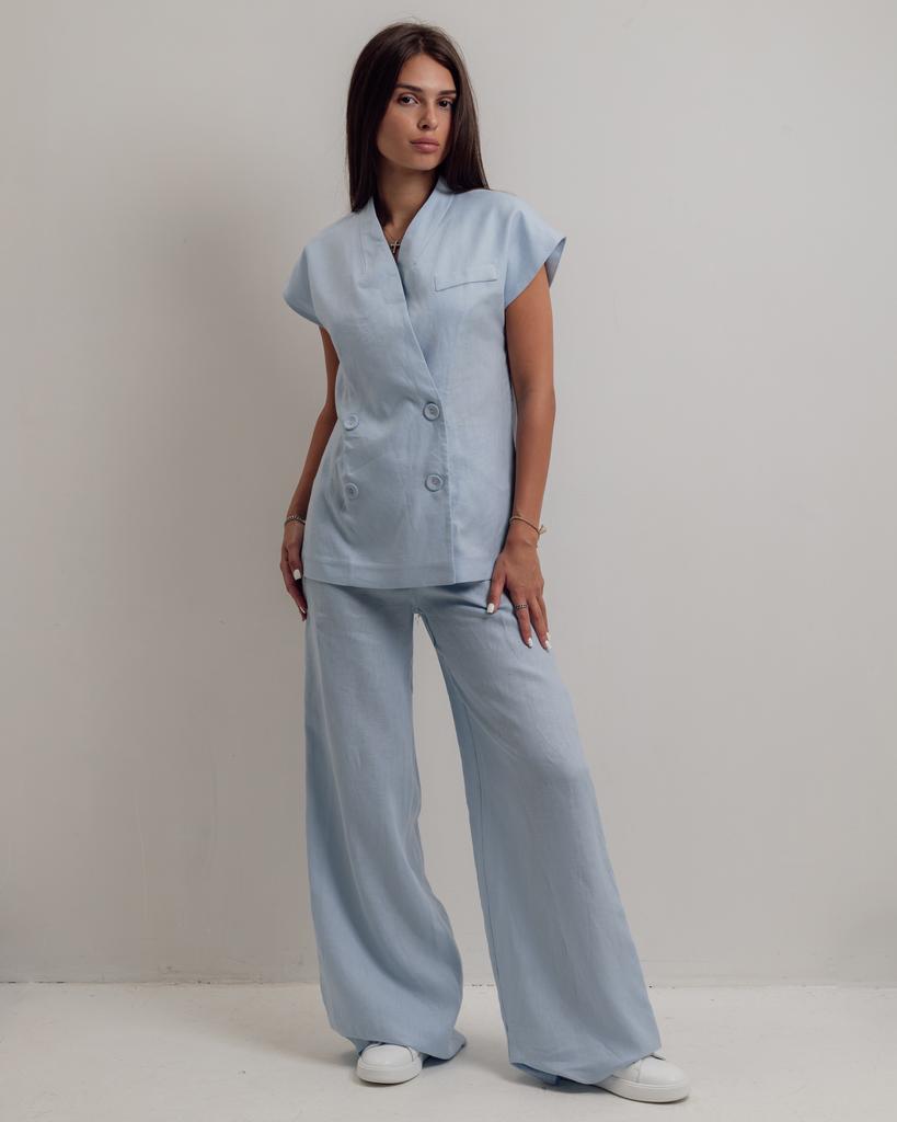 Костюм женский летний Esta Line 7738 38 голубой льон (жилет, брюки)