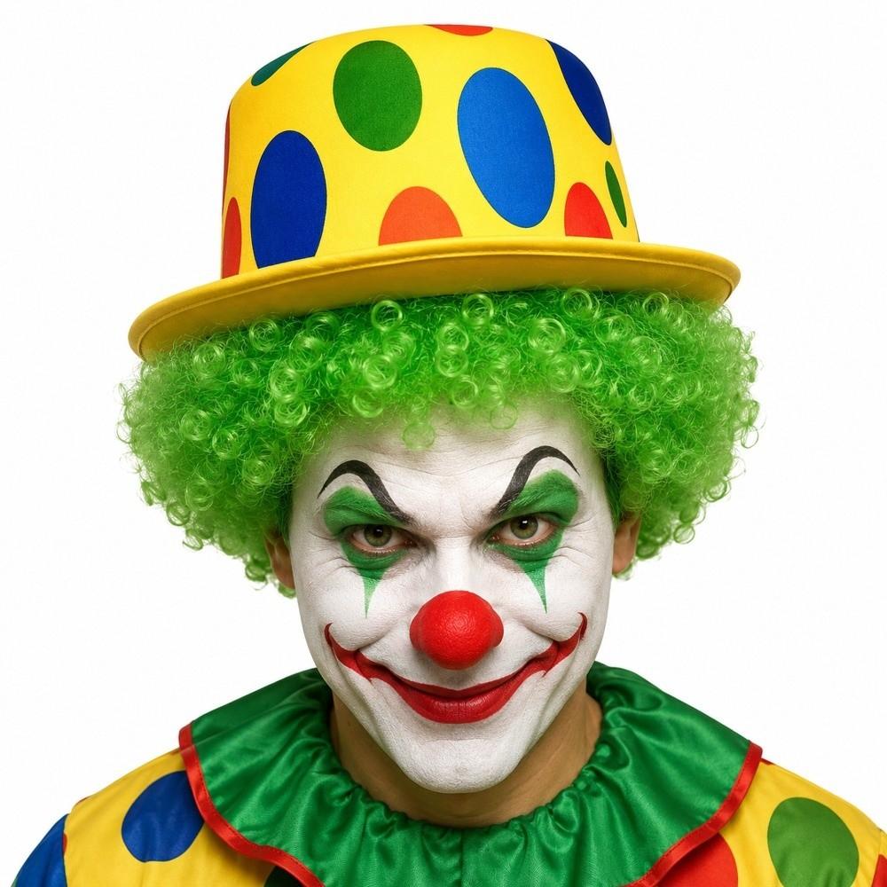 Funny Afro Clown Wig Top Hat Set Rainbow Polka Dot Print High Hat Adults Children