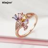 SIMJOO Rose Gold Ring with Female Simple Petals Multicolored Zircon Ring