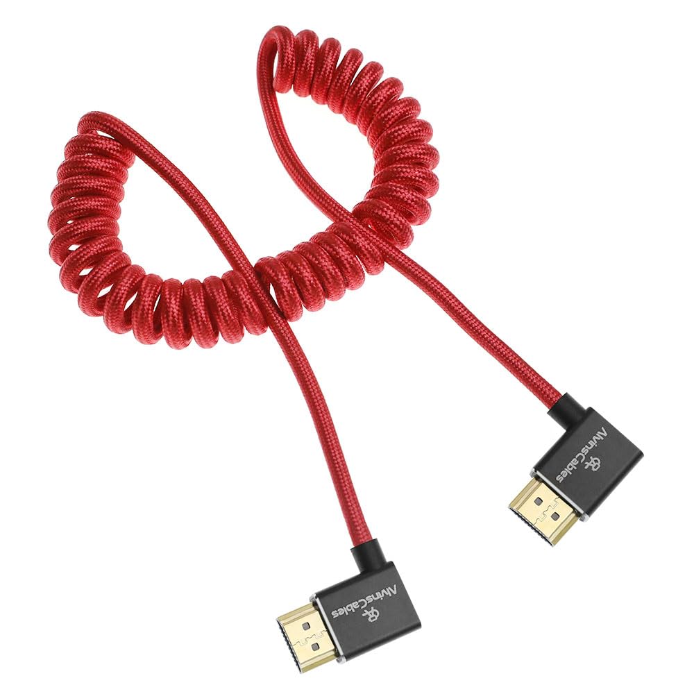Кабели 8K HDMI-кабель для Atomos High Speed Braided Coil Right to Right Red для Sony для Canon Feelworld Alvin's Ninja, 2.1 Standard, 48 Гбит/с, 8K@60 Гц,