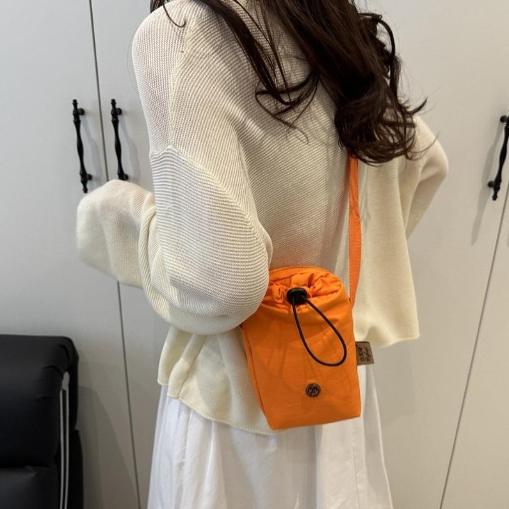 Multifunctional Mini Nylon Crossbody Bag Zipper Water Bottle Bag Drawstring Small Square Bag Daily