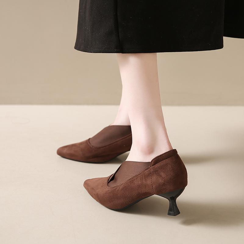 Замшевые туфли-лодочки с острым носком, женские туфли на среднем каблуке, женская обувь, тренд 2025, осенний дизайнерский бренд, элегантные, сексуальные женские туфли