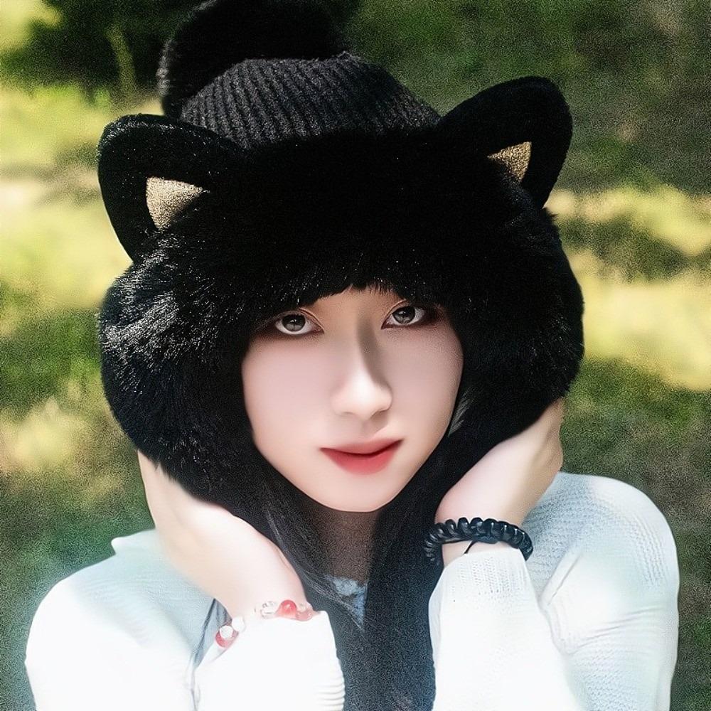 Fluffy Cat Ears Beanie Cartoon Ear Protection Hat Fashion Winter Plush Hat  Children