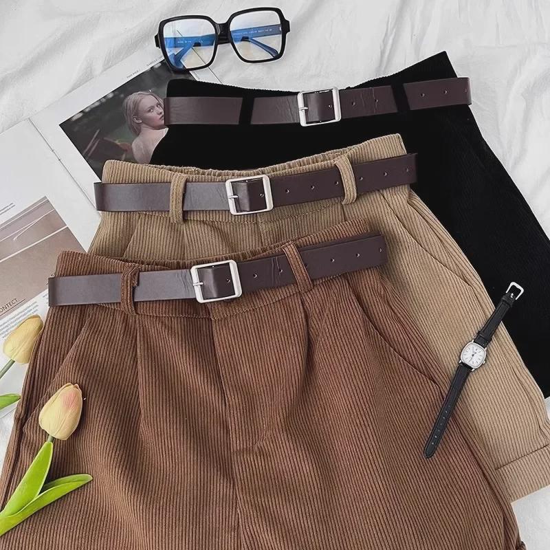 Женские ретро-шорты из вельвета с высокой талией и широкими штанинами - мода осень/зима