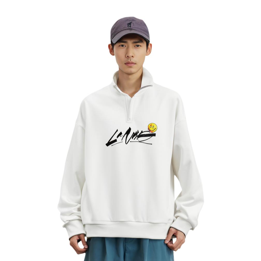 Li Ning X Og_Slick Collaboration Letter Stand Collar Pullover Sweatshirt Unisex Sweatshirt Off-White AWDT445-3