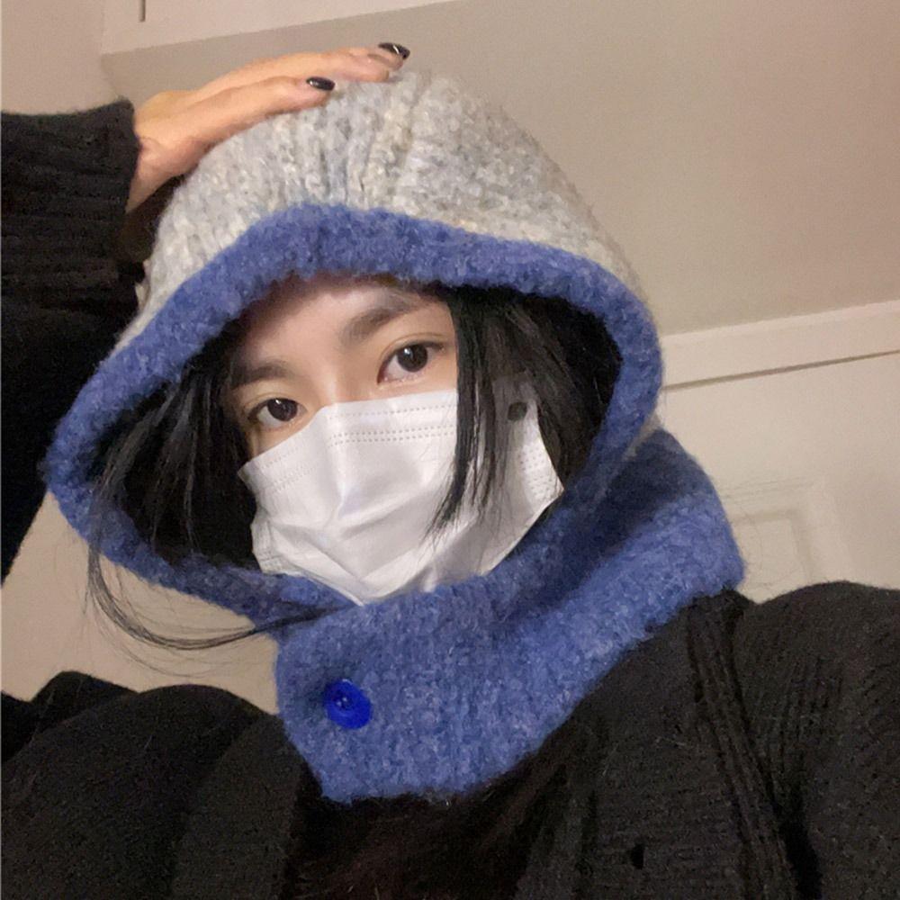 Осенний головной убор с ушками, шарф-шапка, балаклава, шапка-ушанка, теплая вязаная шапка, осень-зима