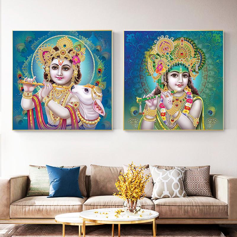 Lord Bal Krishna Hindu God Canvas Painting Religious Hinduism Posters and Prints Wall Art for Home Decoration Cuadros Wall Art