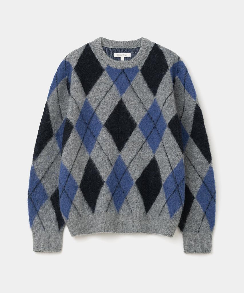 UNIFORM BRIDGE Argyle Brushed Crew Neck Knit Gray