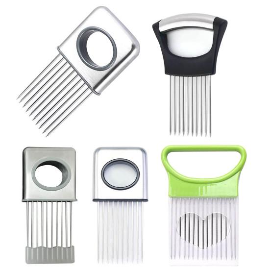 Держатель для нарезки лука из нержавеющей стали, слайсер для овощей, резак для картофеля, помидоров, лимона, кухонный измельчитель, вспомогательный инструмент, тендерайзер для мяса