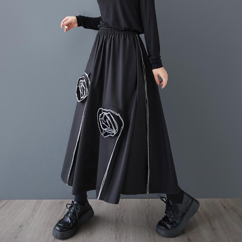 DIMANAF 2025 Весна Женские Новые Юбки Винтажные Свободные Эластичная Талия Плиссированные Элегантные Длинные Юбки Цветочные Большого Размера