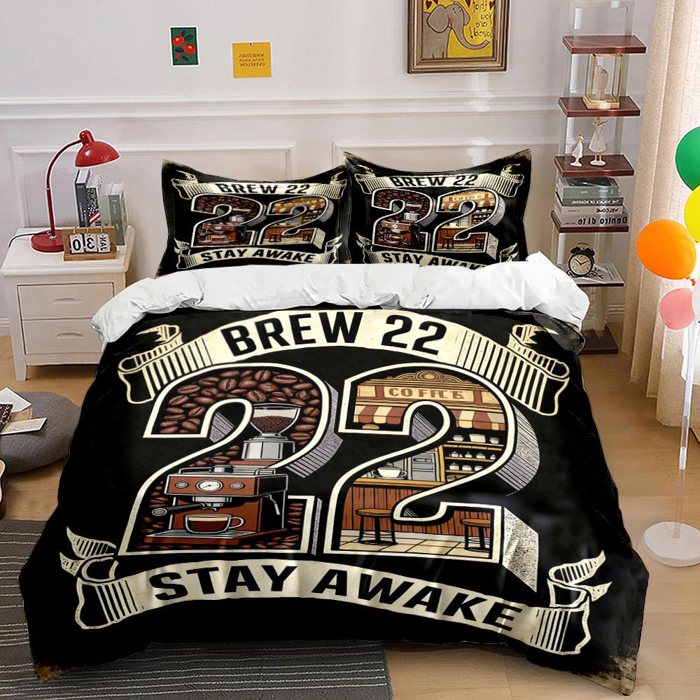 Coffee-themed graphics, "Brew 22". Bedding sets Duvet cover sets Duvet covers Pillowcases(1* Duvet Cover 2* Pillowcases without duvet insert)
