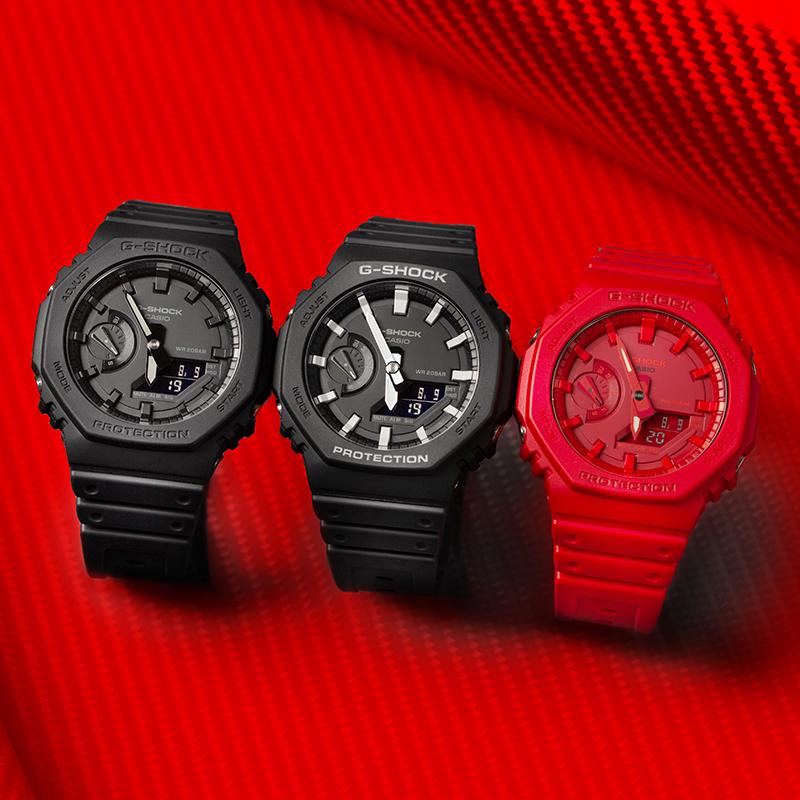 Casio Человек-паук Цвет Побережье Восьмиугольник Водонепроницаемый Кварцевый Механизм Смоляной Ремешок Японские и Корейские Часы Мужские Часы Красный Циферблат GA-2100-4APR-person