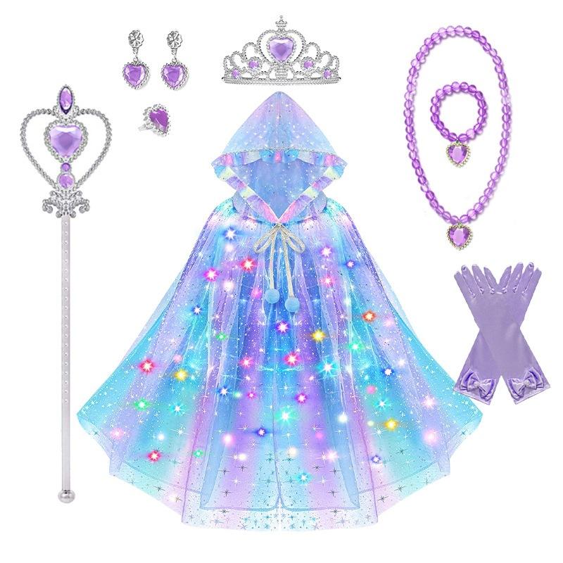 Hooded Mesh LED Princess Cape Cloak, Kids Cosplay Stage Party Outfit Factory Direct Supply