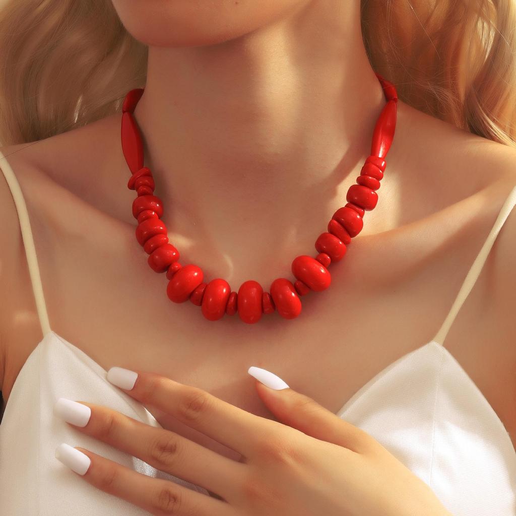 Bohemian Double-Layer Resin Red Coral Necklace for Women