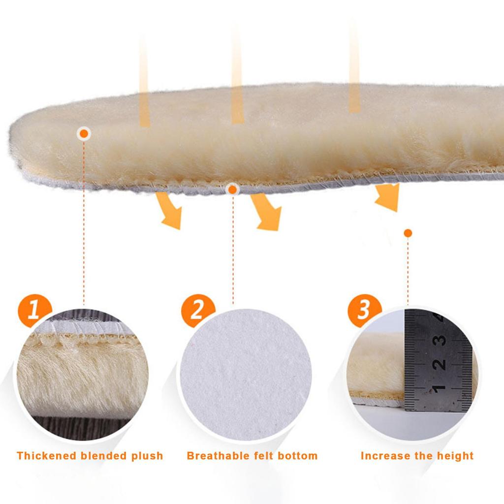 2 Pairs Shoe Insole Insert Fall Winter Warm Thick Fuzzy Wool Blend Soft Cushioning Men Women Snow Boot Inner Sole Foot Pad