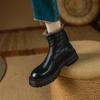 2025 New Genuine Leather Wool Boots Women Slip On Square Mid Heels Warm Winter Boots Handmade Warm Ankle Booties Retro Shoes