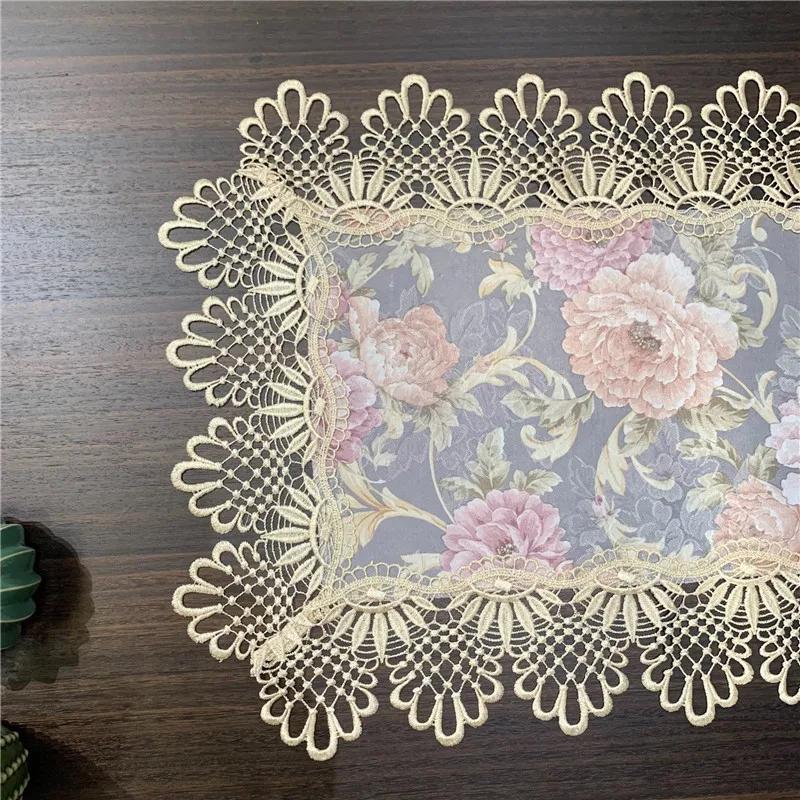 Lace Tablecloths Floral Household Bedside Table Covers Festive Dining Table Mats Rectangle Tea Table Cover Home Decoration