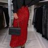 Maxi Skirt High Waist Solid Color Long Skirt with Shiny Sequin Decoration Home Commuting Street Leg-lengthening Skirt