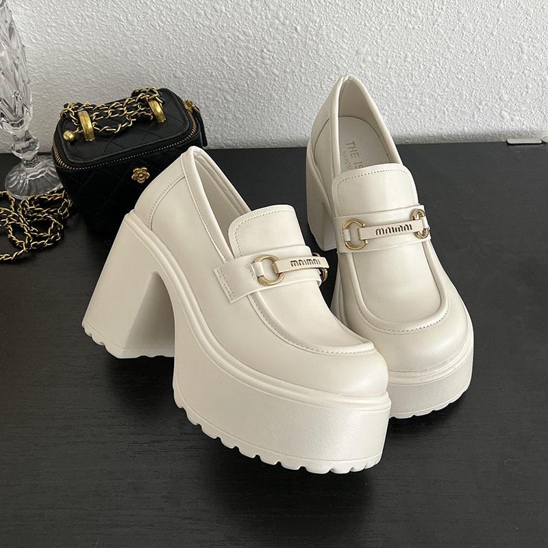 Интернет-знаменитость белый французский маленький толстый каблук туфли на высоком каблуке женские весна и осень 2025 новые универсальные Мэри Джейн маленькие кожаные туфли