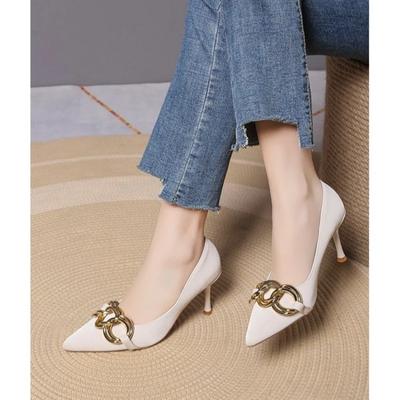 Женские дизайнерские туфли на шпильках, весенний новый стиль, заостренный носок, металлическая пряжка, износостойкие высокие каблуки