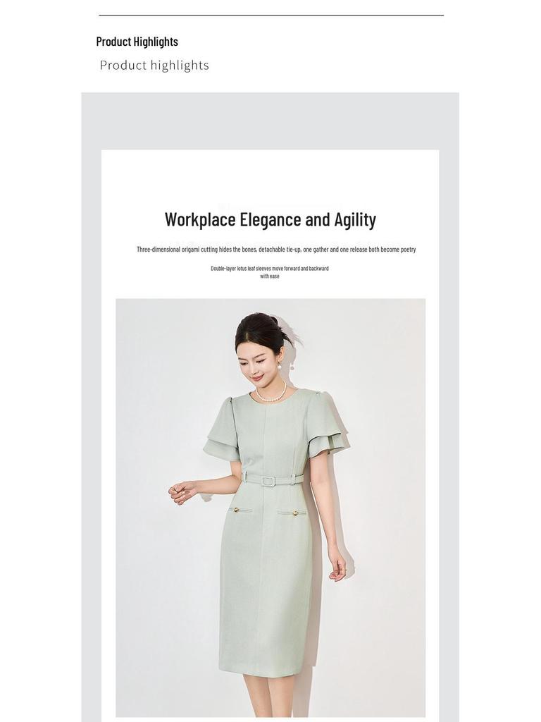 French-Inspired Waist-Cinching Ruffle Sleeve Dress