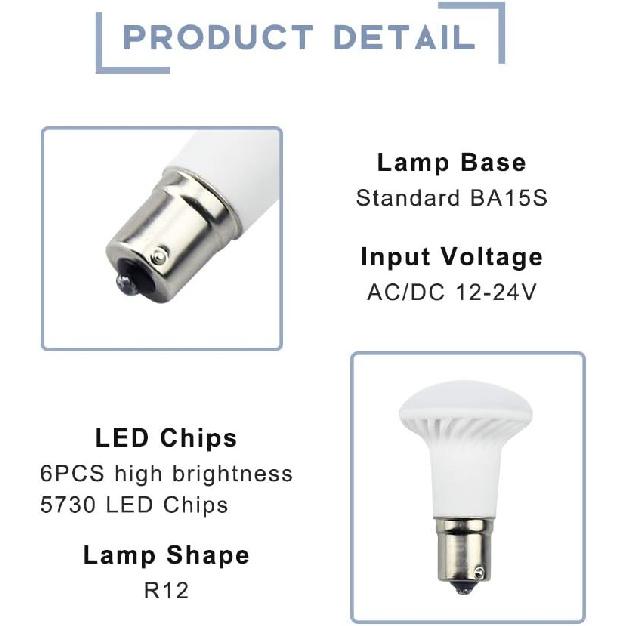 Bonlux 3W LED 1383 R12 Elevator Reading Light, AC/DC 12V-24V 1156 1141 BA15S Single Contact LED Reflector Light Bulb Daylight 6000K for RV Camper