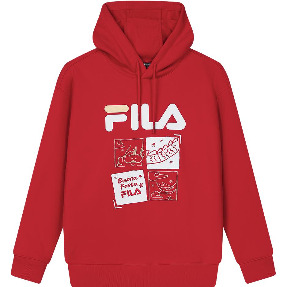 Fila Da Da Long Series Новогодний парный свободный худи Унисекс Худи Легендарный-красный F11U419204FRD