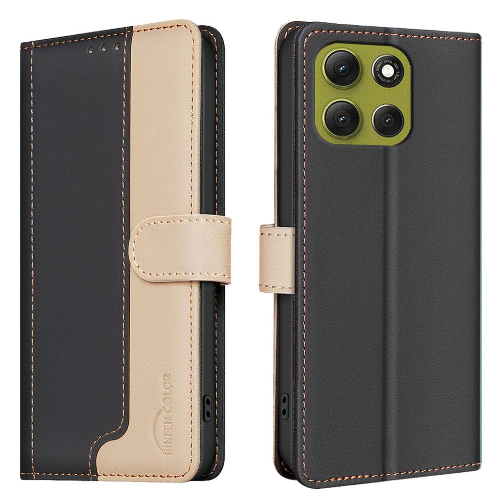 For Motorola Moto G86 5G Leather Case BINFEN COLOR Splicing Color RFID Blocking Wallet Stand Phone Cover