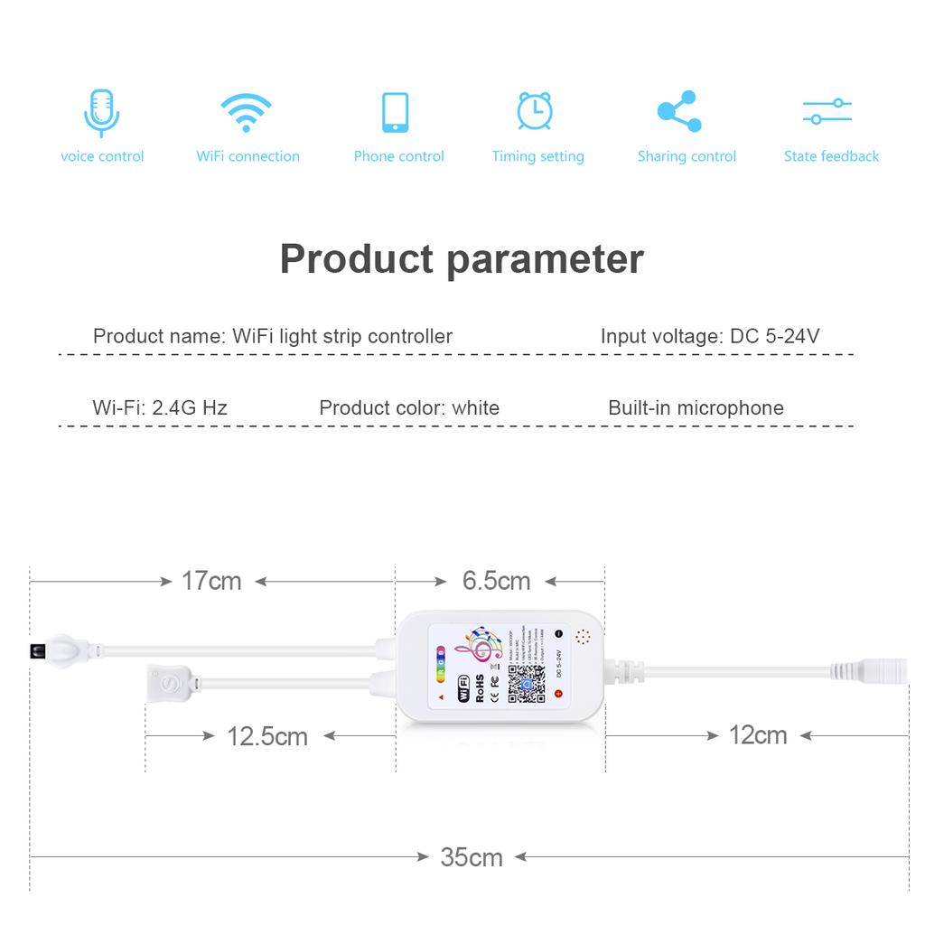 Smart Life Tuya Wi-Fi RGB светодиодные ленты контроллер RGB DC 5 В-24 В встроенный микрофон синхронизация музыки работает с Alexa Google Home