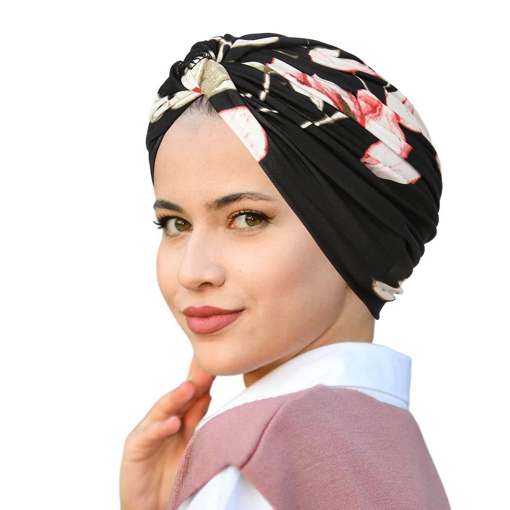 Новая индийская шапка с узлом-твист, цветочным принтом, мусульманский хиджаб, шапочка для химиотерапии, тюрбан, боннет, стрейч, женская повязка на голову, шарф, головной убор для потери волос