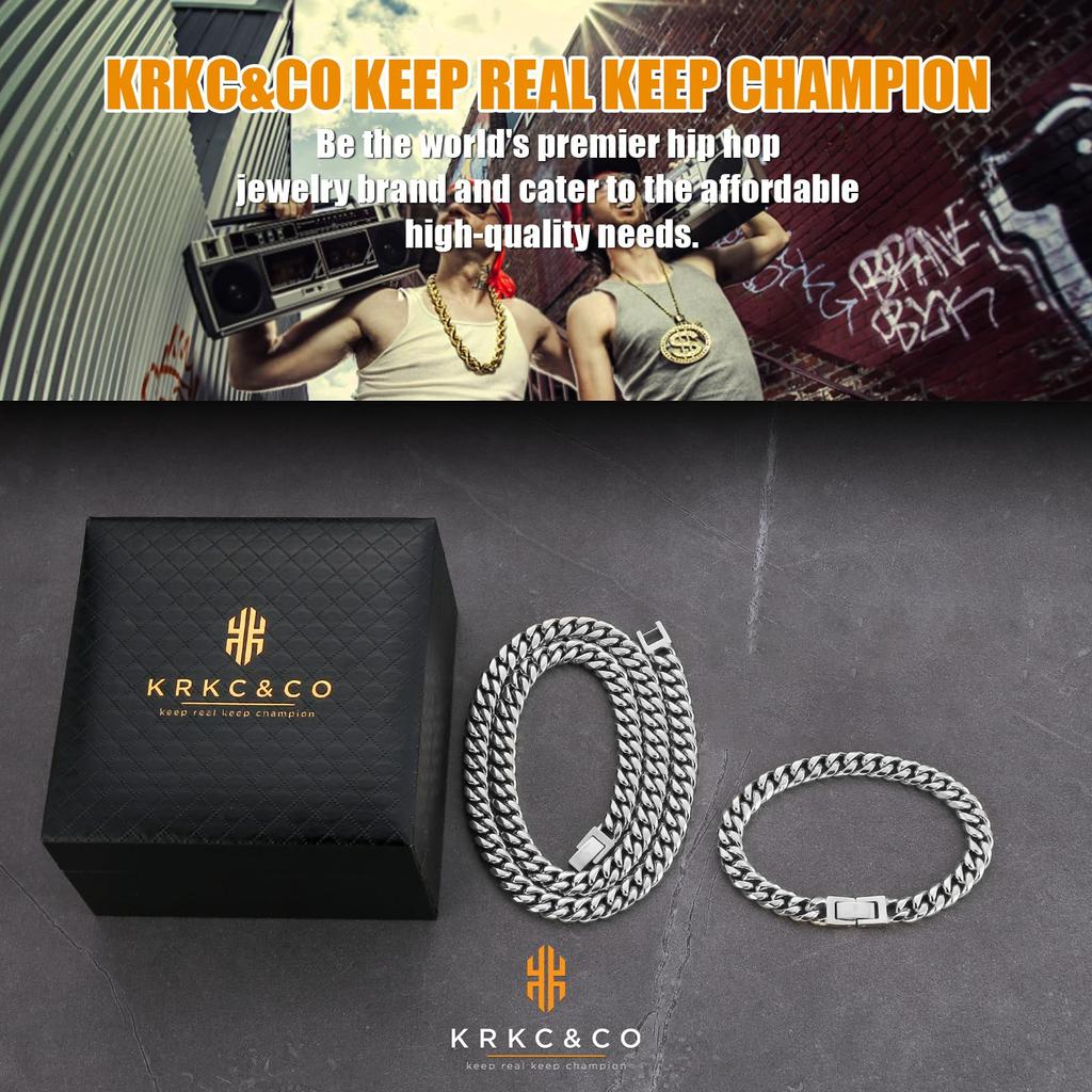 Комплект ожерелья и браслета Kihei Ширина 8 мм Цепь Miami Cuban 18 кг Kihei Cut Аксессуары Подарок на день рождения Рождество KRKC&CO Мужской 4-сторонний