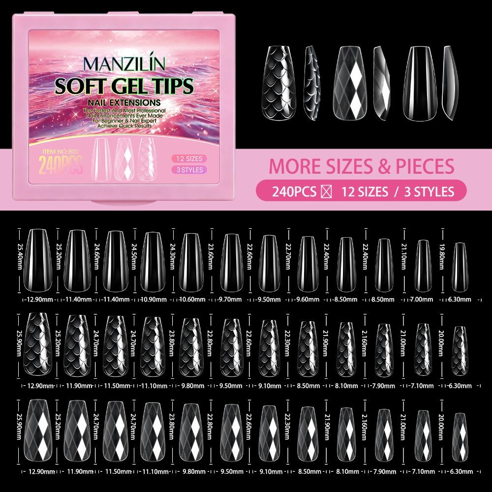 240pcs Shell/Almond Shape Press on Nails 12 Sizes French Nail Nail Art Mold Woman DIY Nail Art