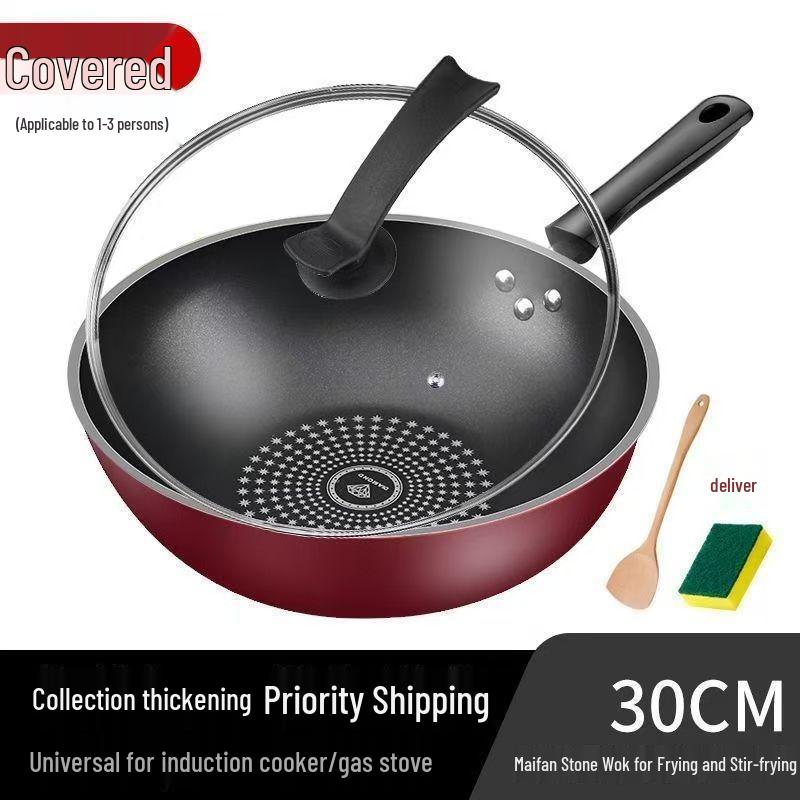 German Crystal Diamond Non-Stick Wok: Oil-Free, Smoke-Free, Induction & Gas Compatible Iron Cookware
