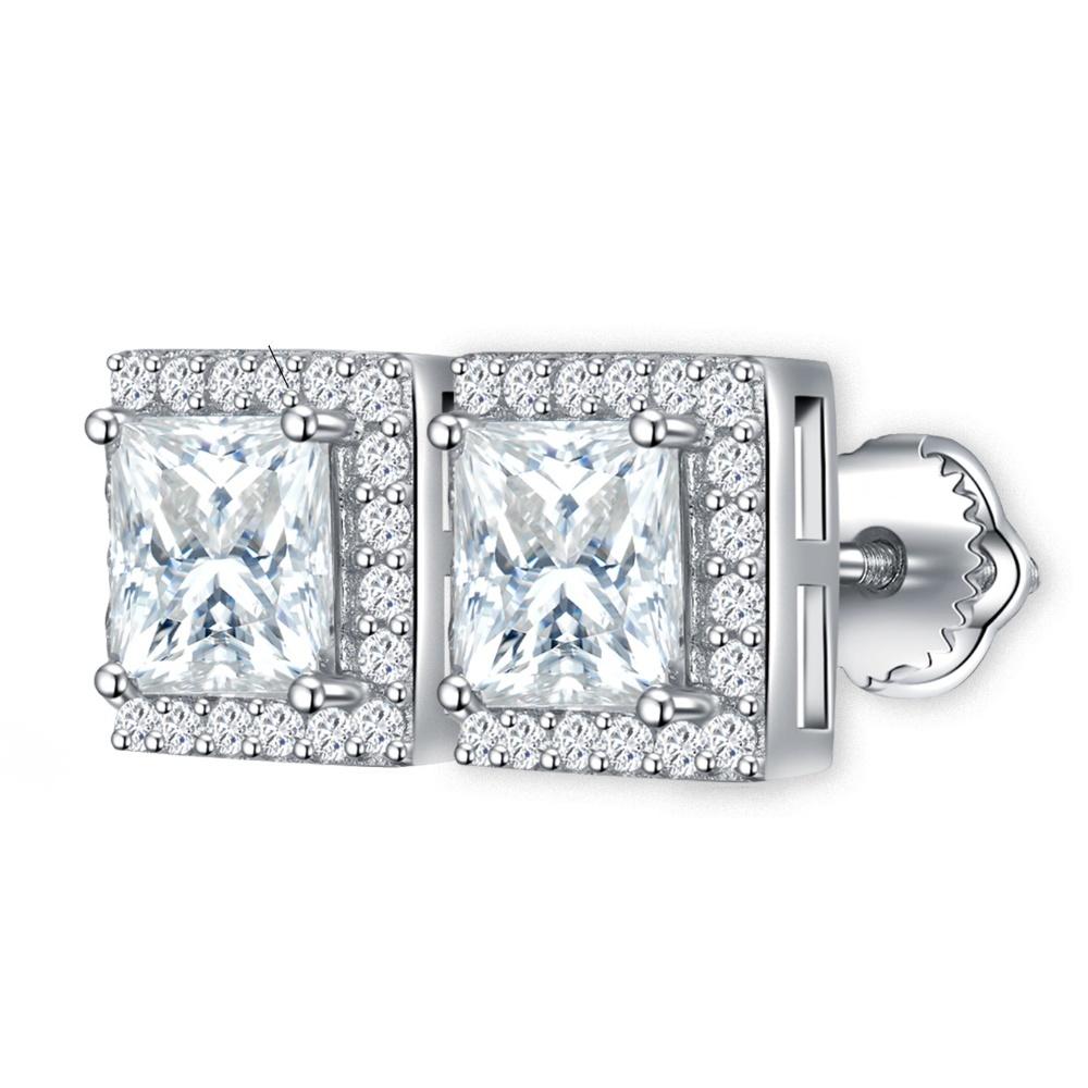 Trend Design Sense High-End S925 Sterling Silver Moissanite Square Earrings Men's and Women's Couple Models Fashion Stud Earrings