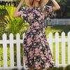 Women's Fashion Floral Print Short Sleeve O-Neck Casual Dresses