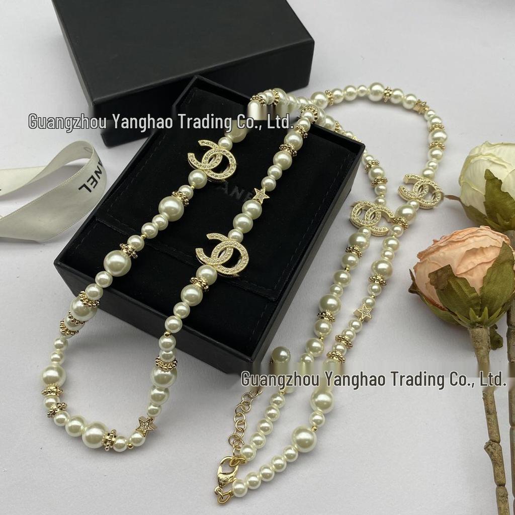 Женское высококачественное ожерелье-свитер Seiko с двойным бриллиантом 'C', звездой и жемчугом