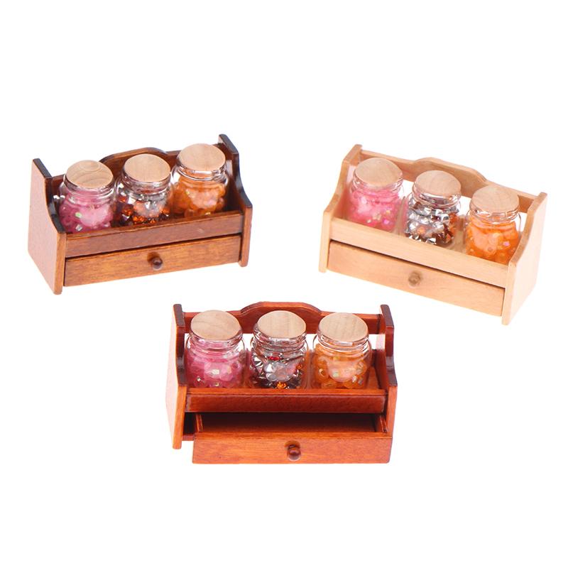 1/12 Dollhouse Mini Jar Rack Storage Rack With Jar Dollhouse Mini Kitchen Decoration Dolls House Scene Decor Accessories