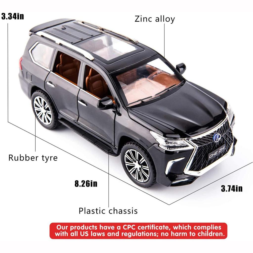 Lexus 570 Off-Road в масштабе 1/24, модель роскошного внедорожника, игрушечный автомобиль из цинкового сплава со звуком и светом для детей, подарок для мальчиков и девочек