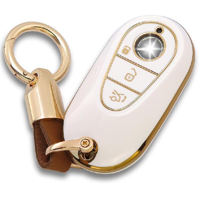 for Mercedes Benz Key fob Cover with Metal Keychain Case Key Shell Protector Compatible with -2025 E/C/S-Class EQE/EQS/GLC/Maybach