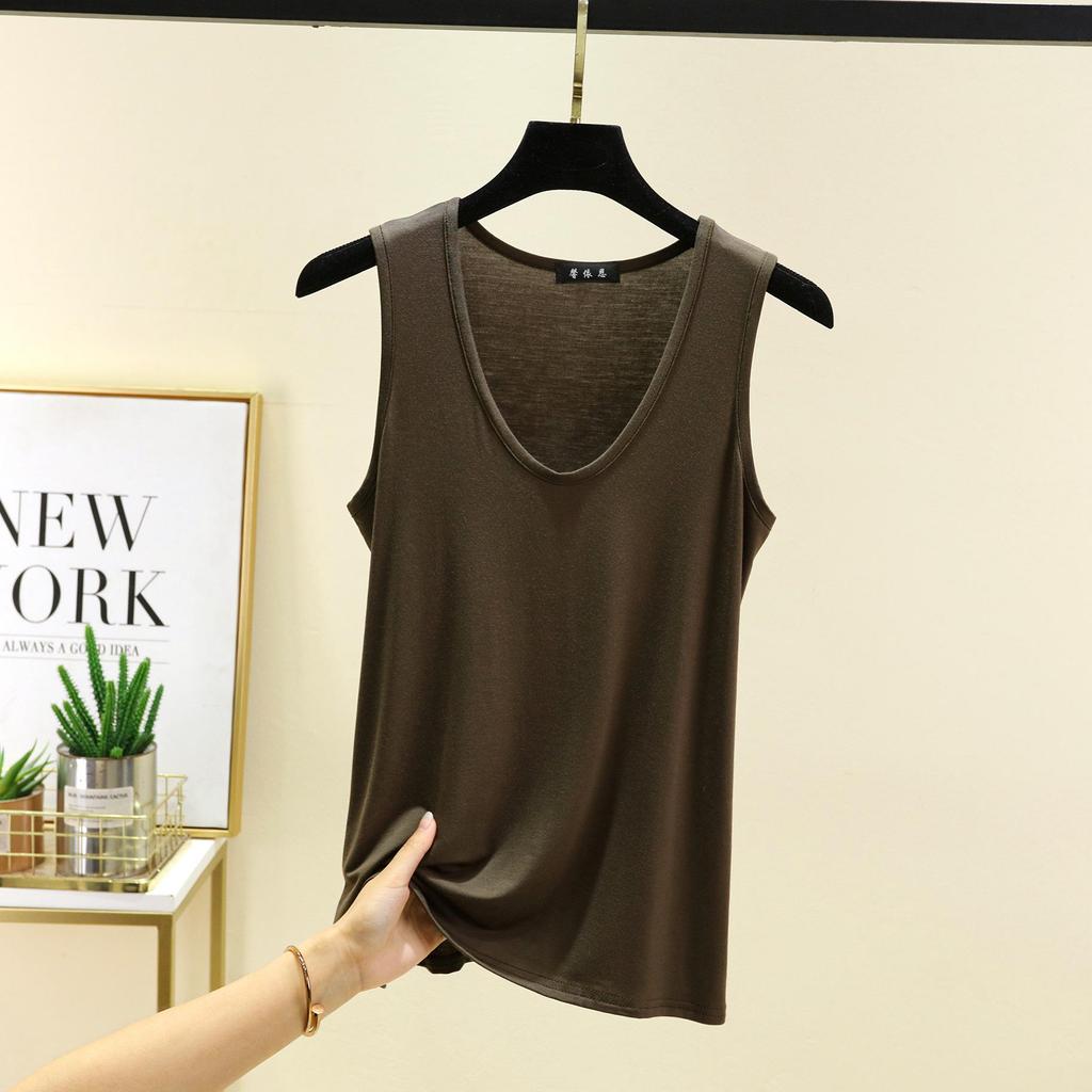 6XL Свободный жилет с овальным вырезом, эластичный, летний, из модала, модный, универсальный, большого размера, базовая рубашка, нижняя часть с изогнутым краем, женский топ