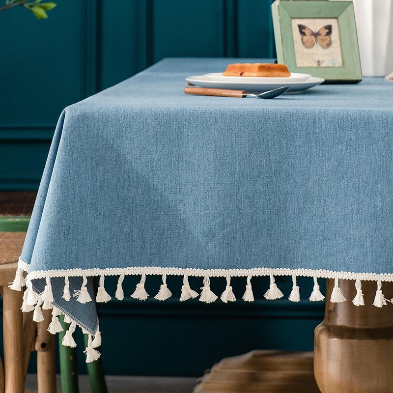 Простая скатерть с кисточками Пасторальная хлопково-льняная обеденная скатерть Водо- и маслостойкая однотонная настольная скатерть Полотенце Чайная скатерть Столы Чехол