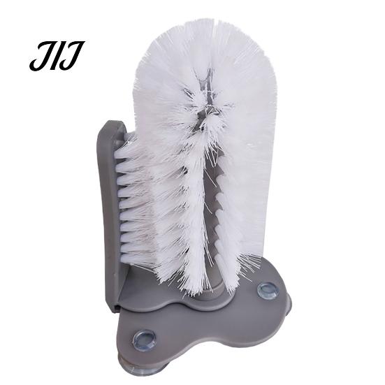 Durable Plastic Scrubber Suction Cup Bottle Brush, Wall Mounted Rotating Cleaning Scrubber, Home Kitchen Gadget Thick Bristles Sink Accessory
