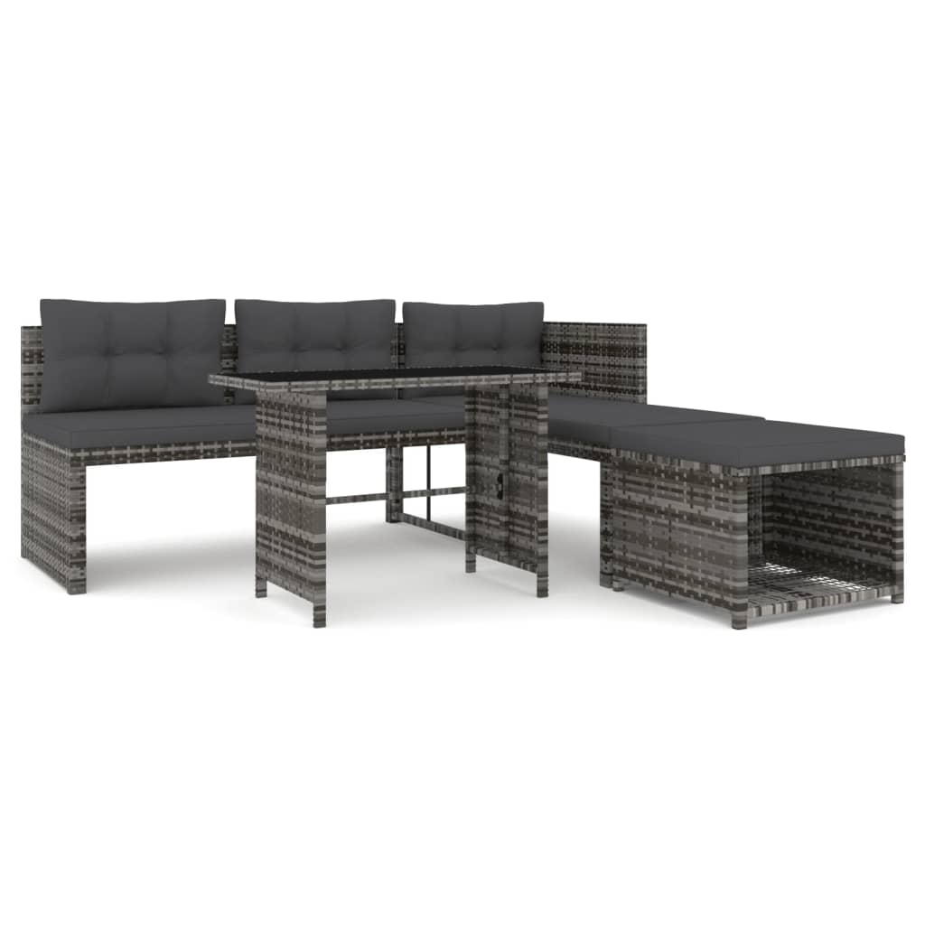 4 piece Garden Dining Set with Cushions Gray Poly Rattan