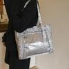 Новая Мода Универсальная Девочка Ремешок Бант Прозрачная Вставка Продвинутая Сумка Через Плечо Большая Вместимость Шоппер Тоут AVE